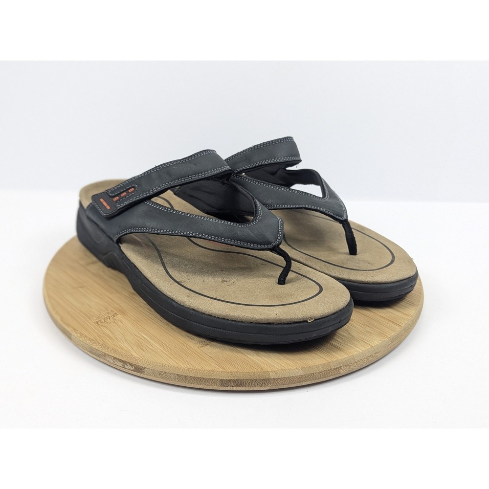 Orthofeet Sandals Mens 11.5 D Black Leather Adjustable Slip On Outdoor Vacation